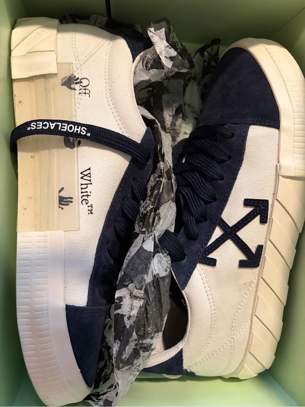 Off-White Women's Low Top Sneakers in Navy & White with Arrow Logo